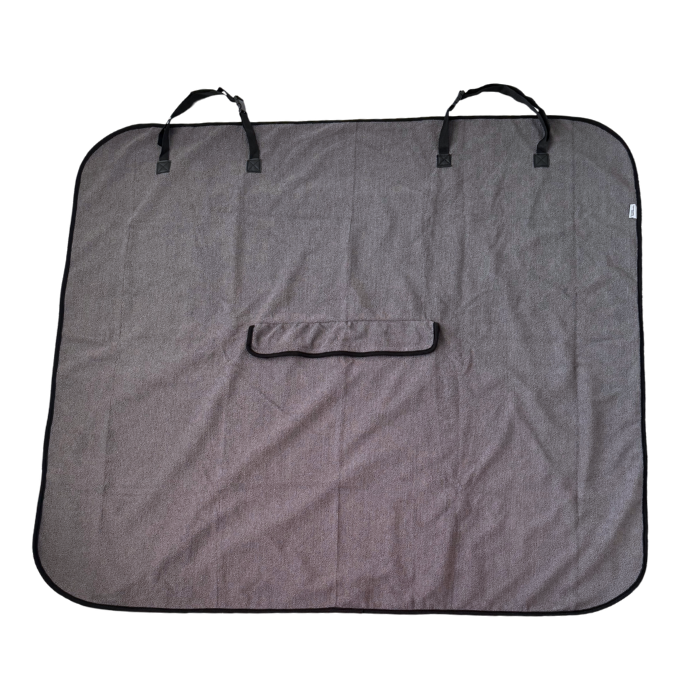 Back Seat car seat towel cover, grey, flatlay front