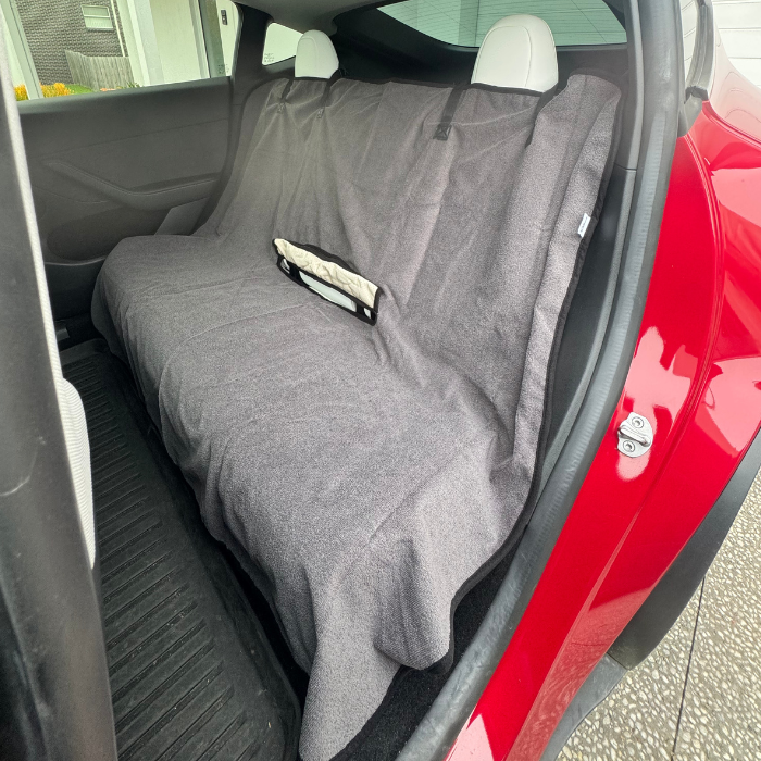 Back Seat car seat towel cover, grey, in car, access