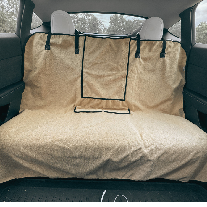 Beige back seat hoodie V2 dog car seat cover