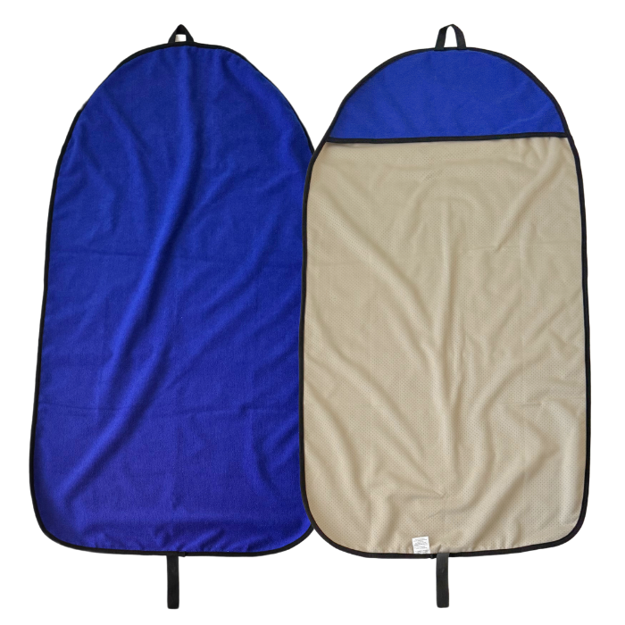 car seat towel blue, flatlay f&b