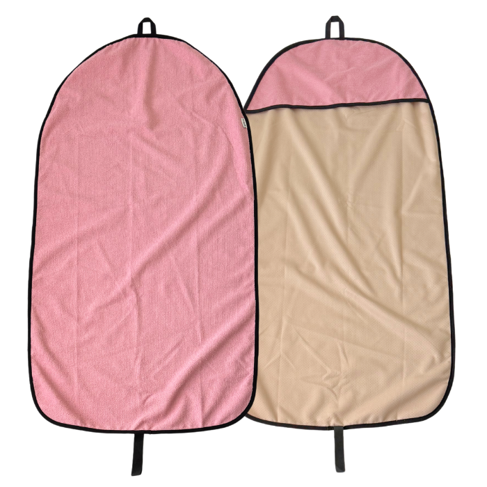 car seat towel pink, flatlay f&b