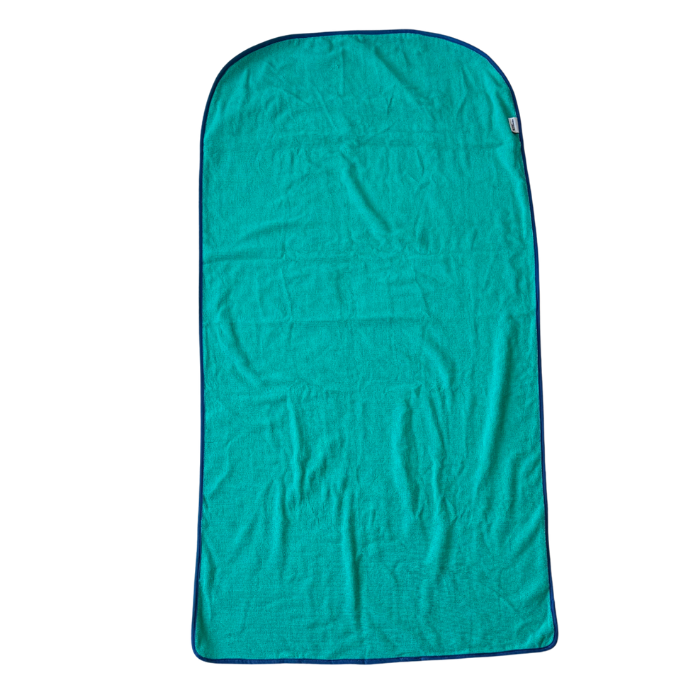 Aqua gym towel flatlay - front view with zip pocket