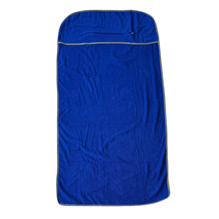 Blue grey gym towel flatlay - back view