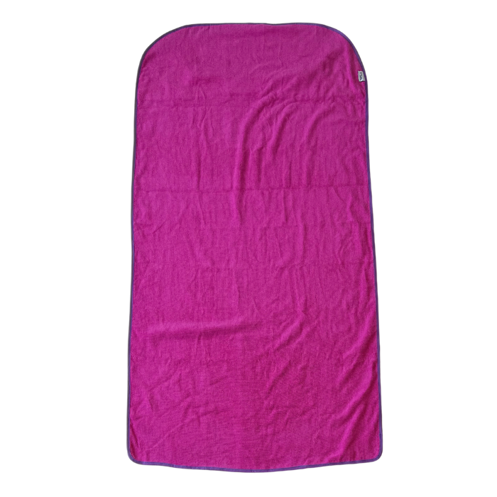 Pink gym towel flatlay - front view with zip pocket